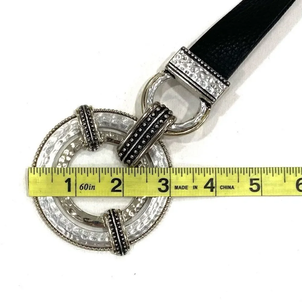 CHICO’S Hammered Silver Adjustable Leather Belt (Sz S/M)